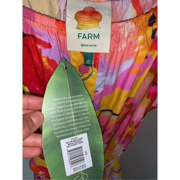 FARM Rio Neon Macaws Puff Sleeve Belted Cotton Maxi Dress - Picture 9 of 12